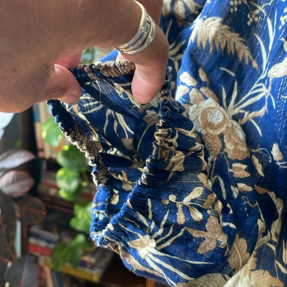 La Vie Rebecca Taylor 100% cotton blue and beige floral boho dress. XL - Picture 3 of 12